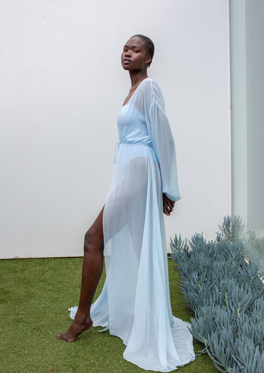 blue robe dress Sheer Baby – Dreamy Blue Silk by – ROBED special occasions Color:Garnet Night gown party animal outfit Strapless Sweetheart Midi Pencil